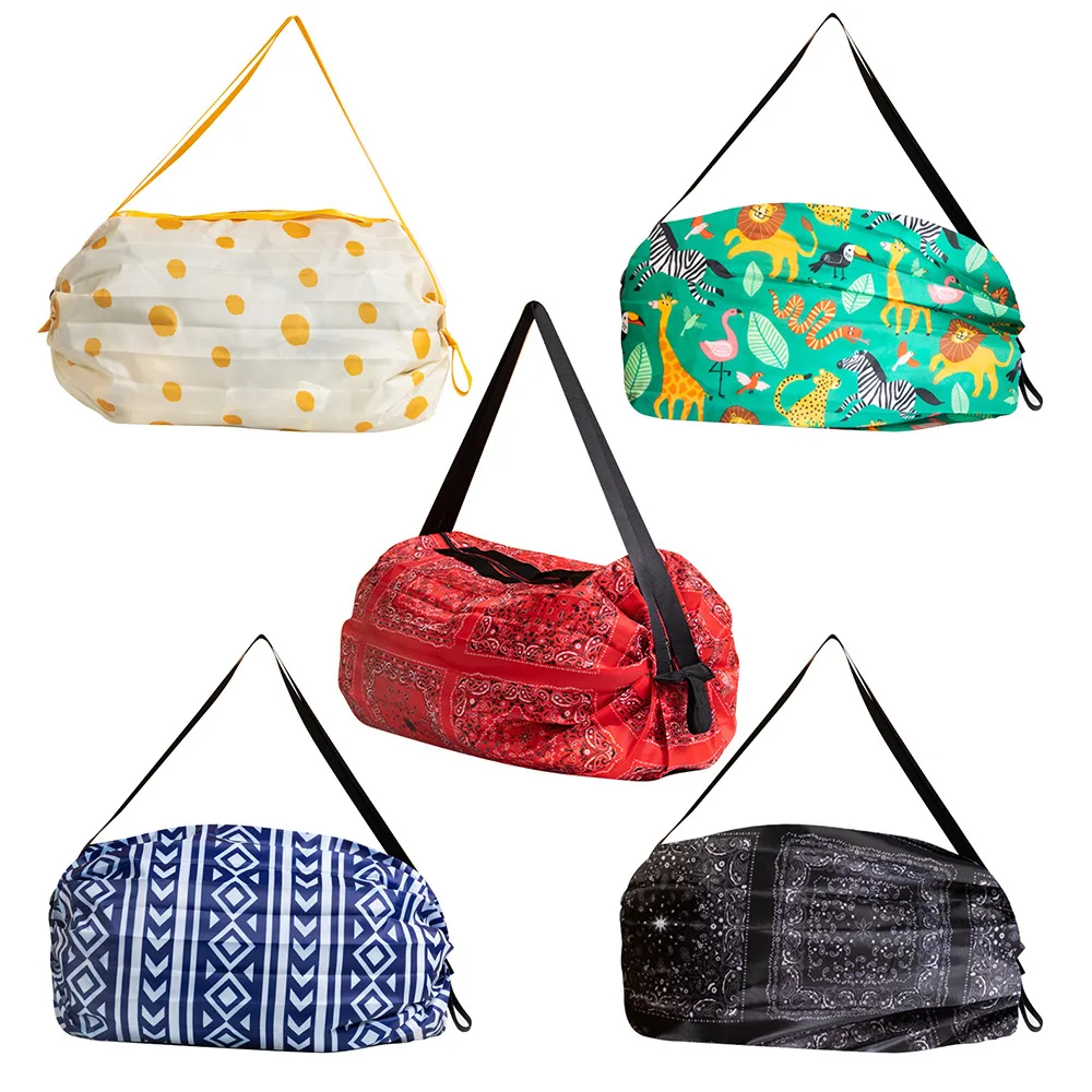 Big Folding Shopping Bag Eco-Friendly Reusable Portable One Shoulder Handbag For Travel Grocery Fashion Pocket Bags