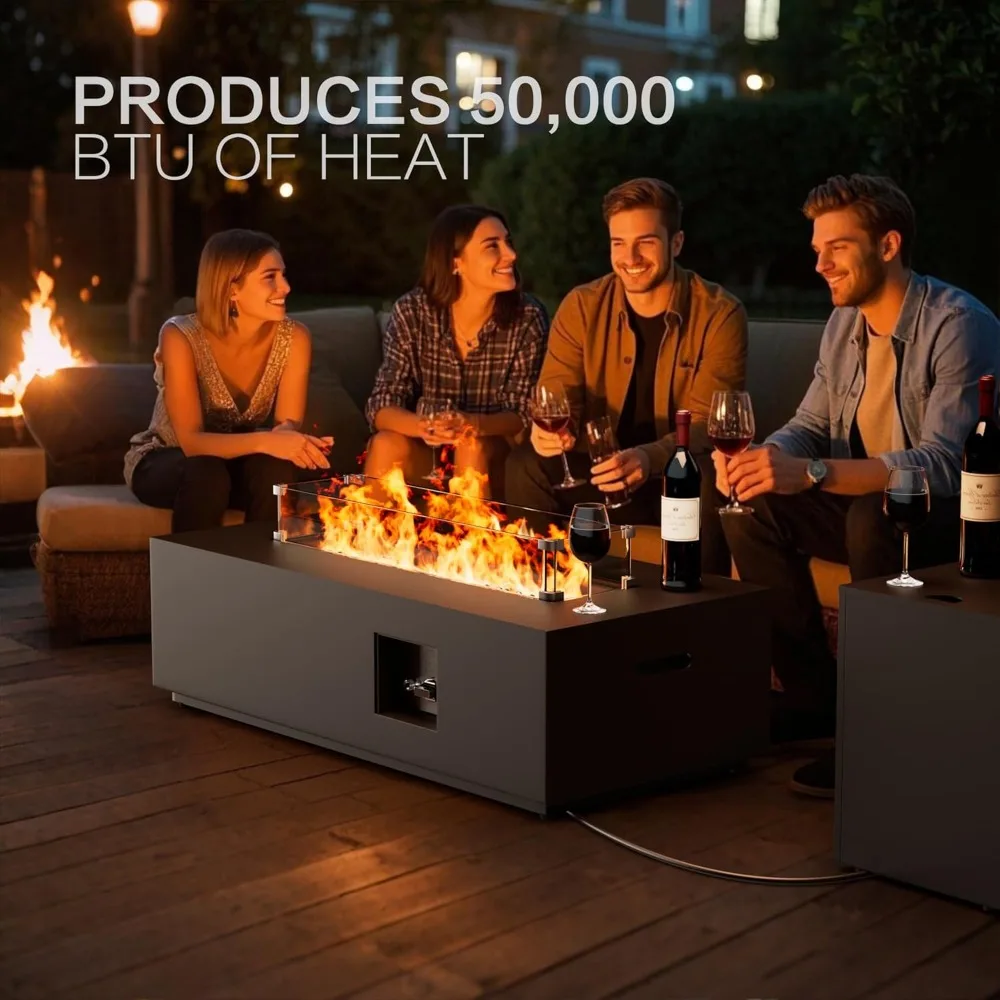 Outdoor 42-inch Gas Fire Pit Table with 50,000 BTU, Glass Windguard, Rocks, and Waterproof Cover 5