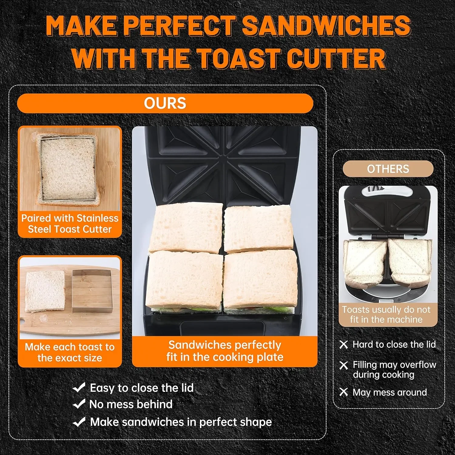 Breakfast Sandwich Maker Press Grill, Electric Sandwich Toaster Press, Grilled Cheese Maker with Non Stick Surface, Sandwichera 2