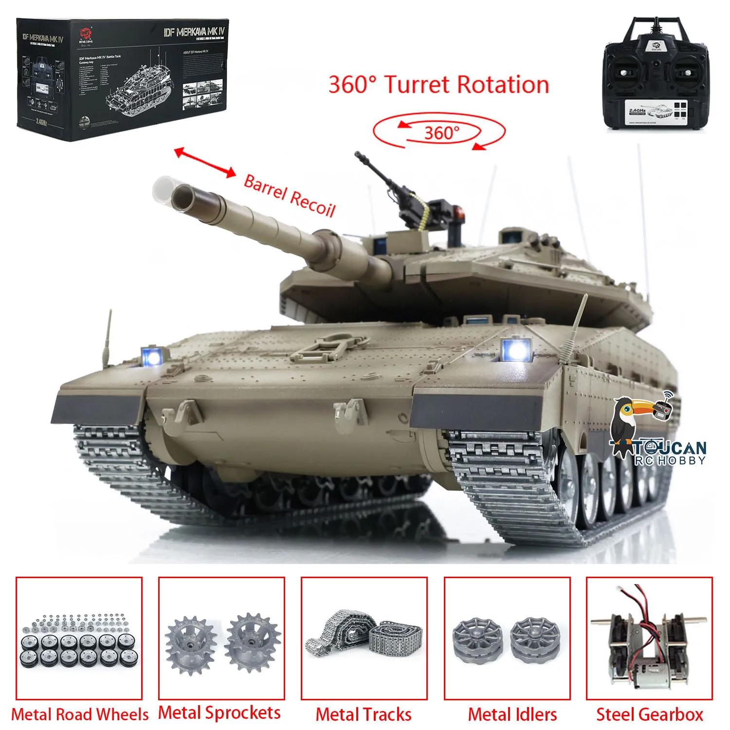 헝롱 1/16 군용 RC 탱크 TK7.0 IDF 메르카바 MK IV 메탈 트랙 로드 휠 아이들러 전문 차량 투칸 모델