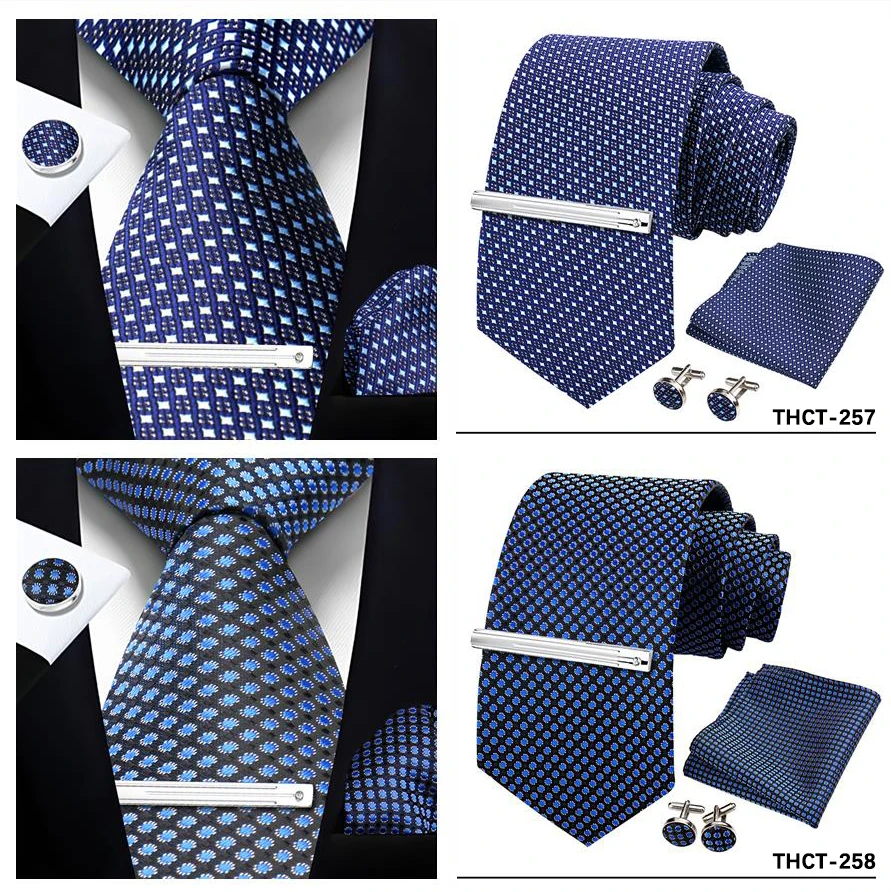 Top Qualität Elegante Krawatten Set Hanky Manschettenknopf Krawatte Clips Business Krawatte Für Männer Hochzeit Formale Gravata Anzug Zubehör Herren Geschenk – Detail 38