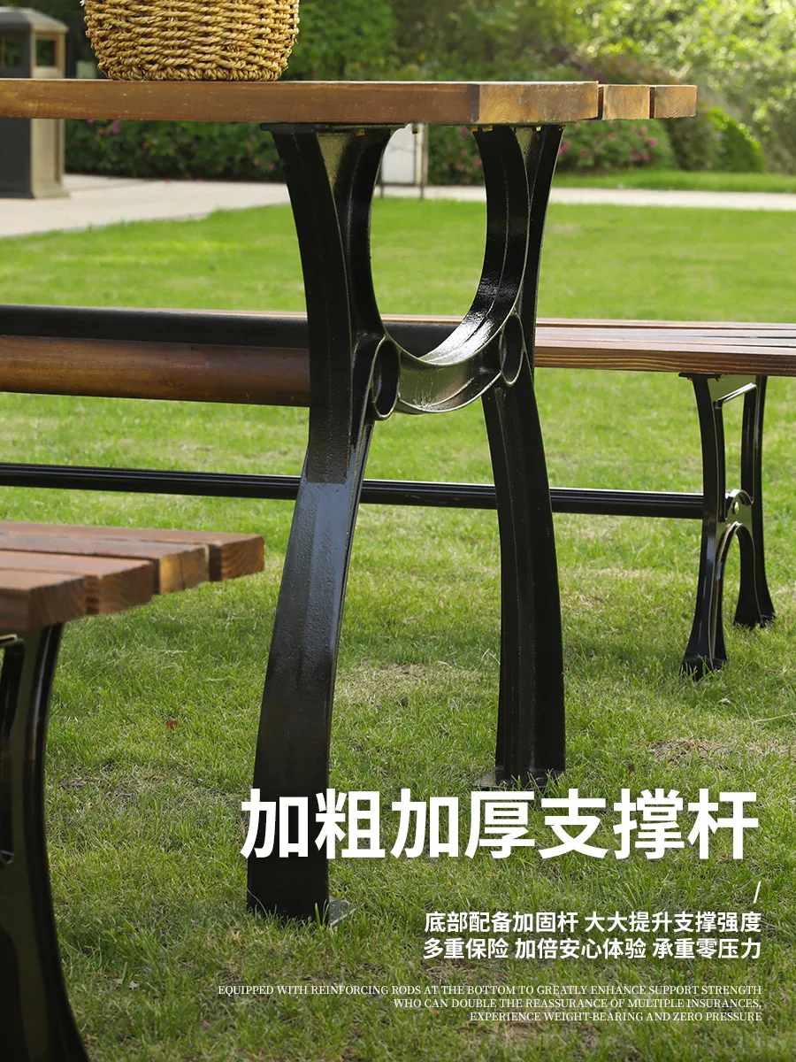

Table and Chair Outdoor Home Yard Garden Antiseptic Wood Dining Table Three-Piece Iron Outdoor Table