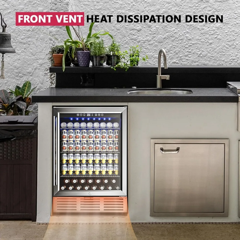 24 Inch Beverage Refrigerator, Beverage Cooler 180 Can Built-in Design, Under Counter Beer Fridge 5