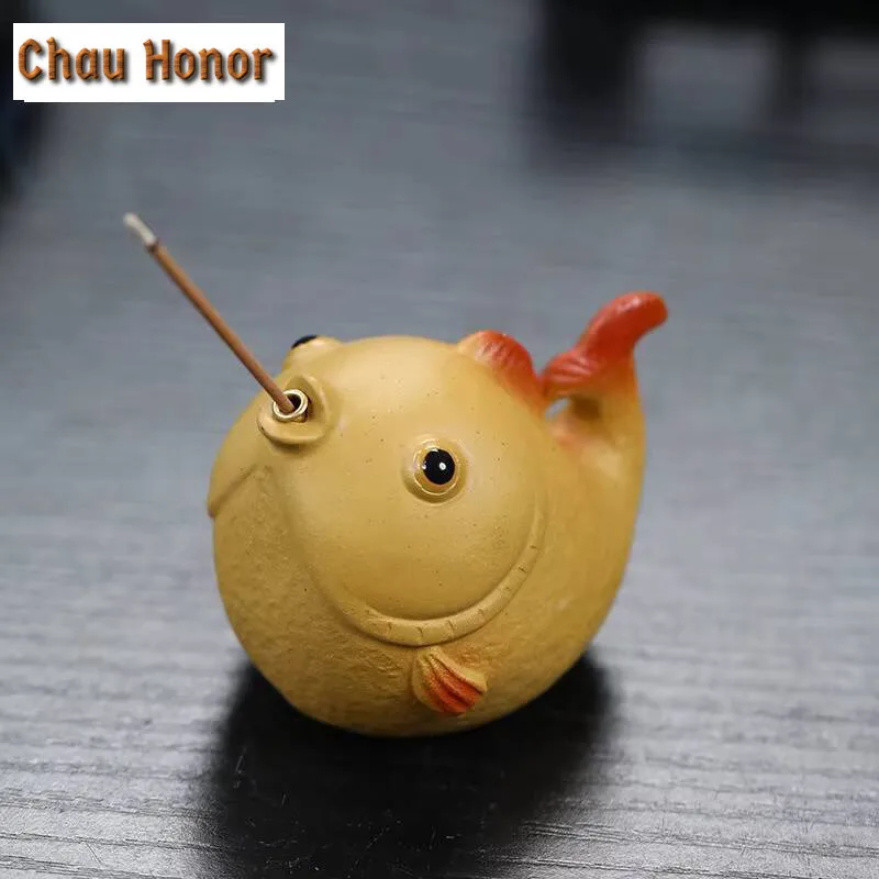 Boutique Goldfish Purple Clay Tea Pet Japanese Tea Figurine Tea Statue Fish Incense Holder Tea Ceremony Tea Supplies Ornaments