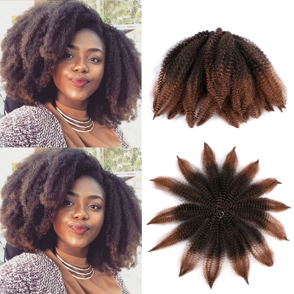 

Bellqueen Short Soft Afro Kinky Curly Marley Braiding Hair Ombre Brown Burgundy Blue Synthetic Hair Extension For Women