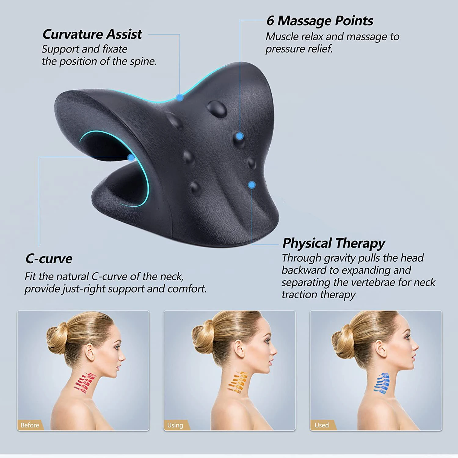 Neck Massager Cervical Traction Pillow For Neck Pain Relief Muscle Relaxation Professional Neck Massager For Relaxing Soothing Fatigue