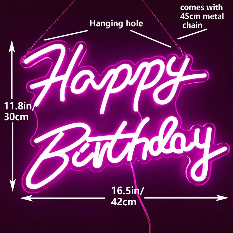LProse Panneau LED néon joyeux anniversaire, lumières de nuit pour