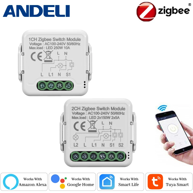 Andeli-módulo Interruptor de Luz Inteligente 4gang Suporta Zigbee 3.0 e Way Control Controle Remoto Faça Você Mesmo Breaker 100240v