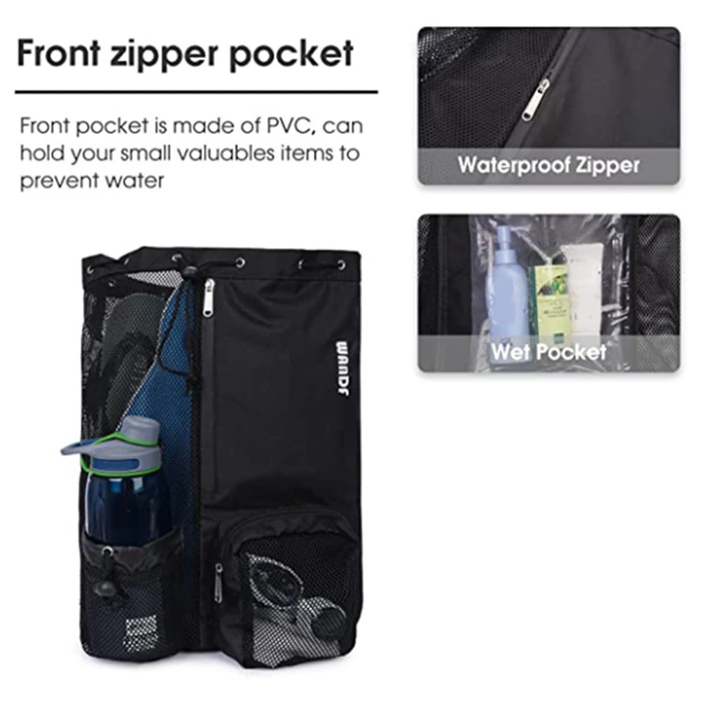 Drawstring Mesh Beach Storage Bag with Wet Pockets Men Women Summer Swim Backpack for Outdoor Hiking waterproof bag,mesh beach bag