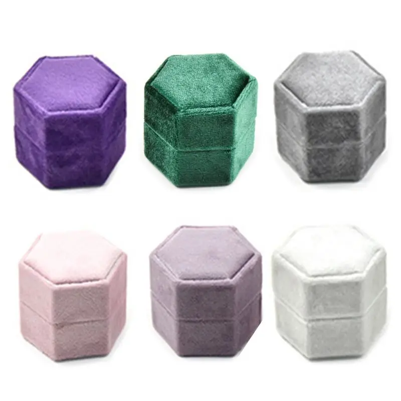Double Ring Box Hexagon Valentine's Day Ring Box with Detachable Lid