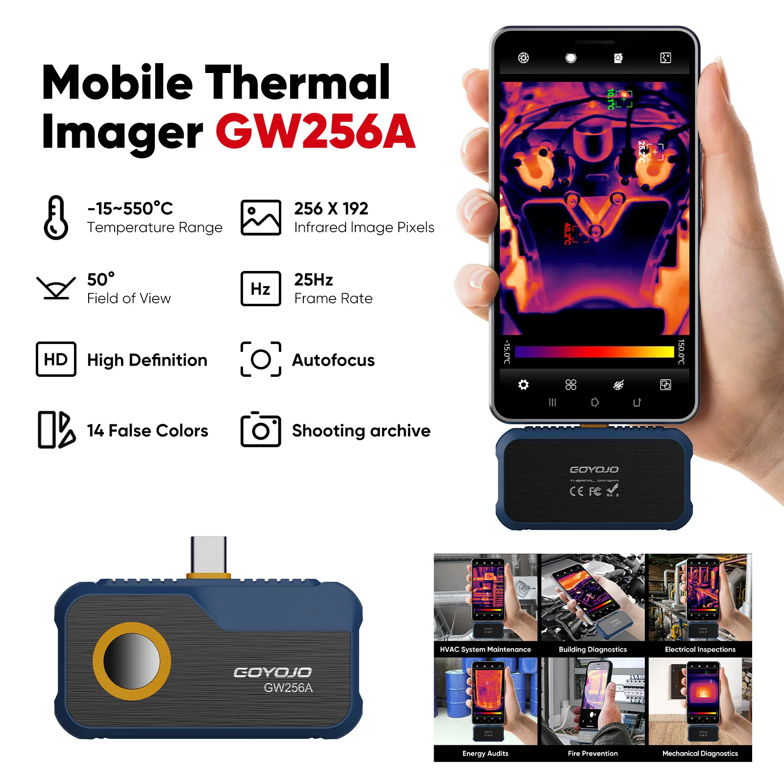 GOYOJO サーマルカメラ Android GW256A 256x192 赤外線サーマルイ