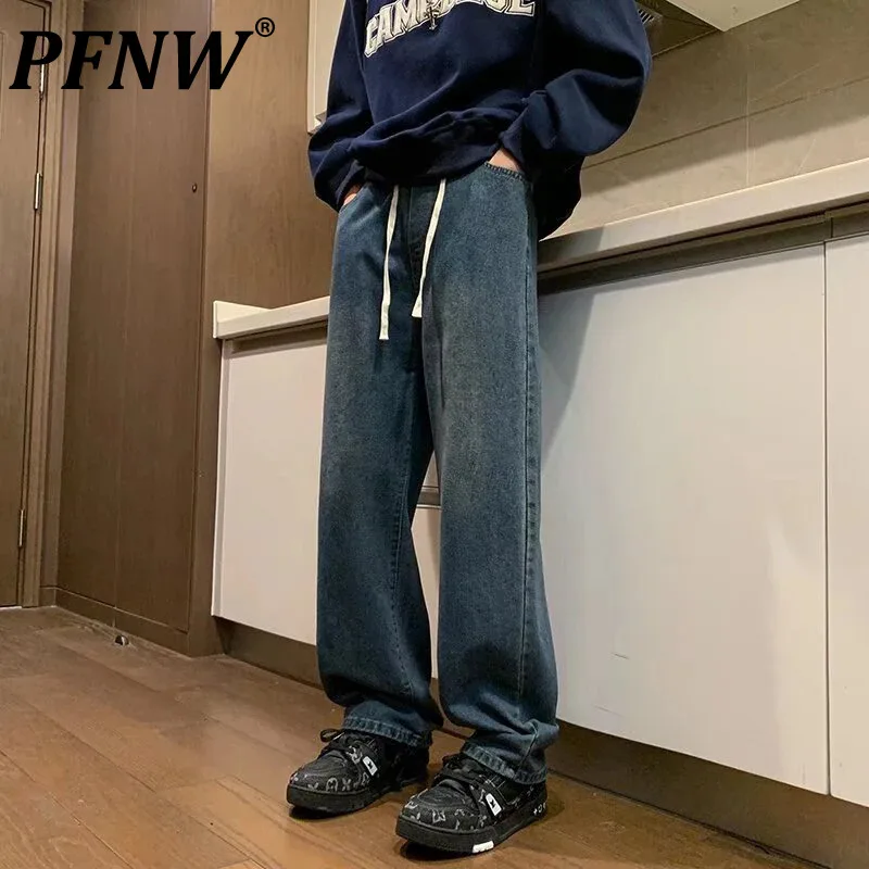 

Джинсы PFNW мужские с завязками, стильные прямые брюки из денима с широкими штанинами, в американском стиле, 28W3031, весна 2024