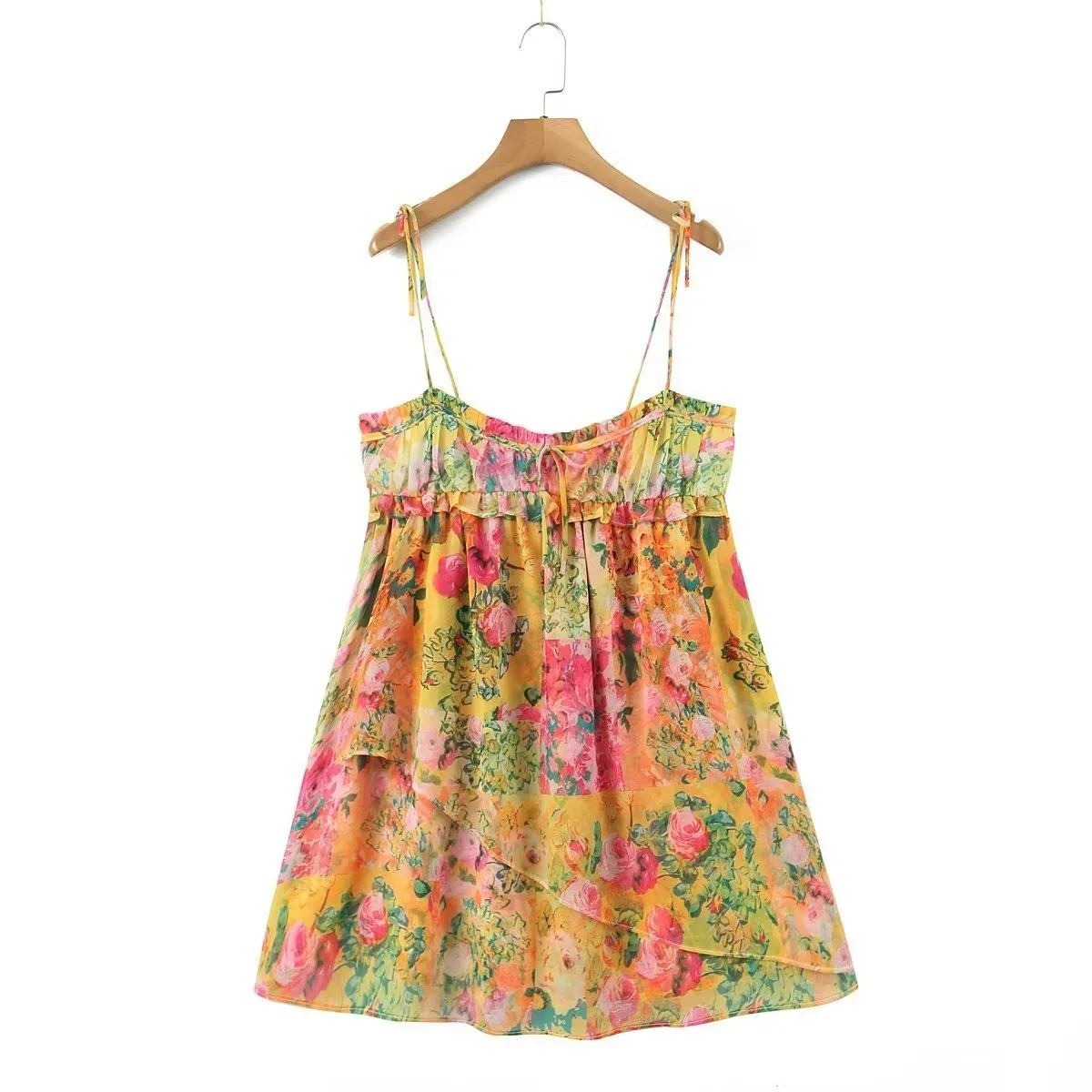 

Pink Flower Print Halter Mini Dress Women Fashion 2024 Beach V Neck Sexy Backless Dress Holiday Party Dress