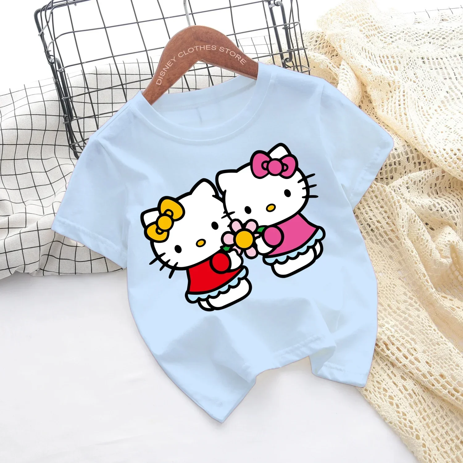 Hello Kitty Melody Children's T-shirt Kawaii T Shirt Sanrio Anime Cartoon Children Casual Clothes Y2k Tee Shirt Kid Girl Boy Top 2