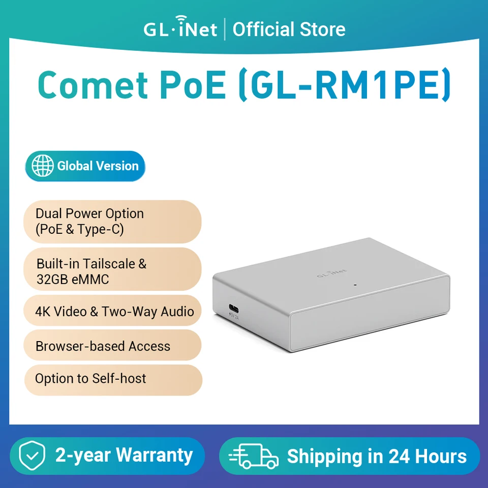 GL.iNet Comet PoE (GL-RM1PE) Internet Remote KVM, PoE/Type-C power