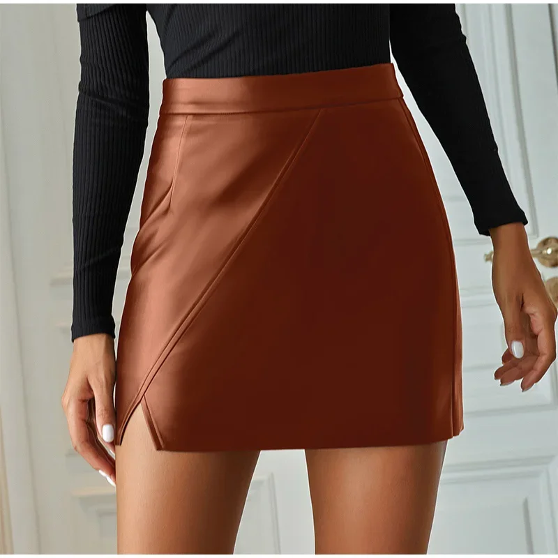 Fashion Solid Colors Punk Gothic Clothes Sexy Black Mini Leather Skirts Womens 2021 Slim High Waist Split Mini PU Leather Skirts нож брелок victorinox classic sd colors 58 мм 7 функций sky high