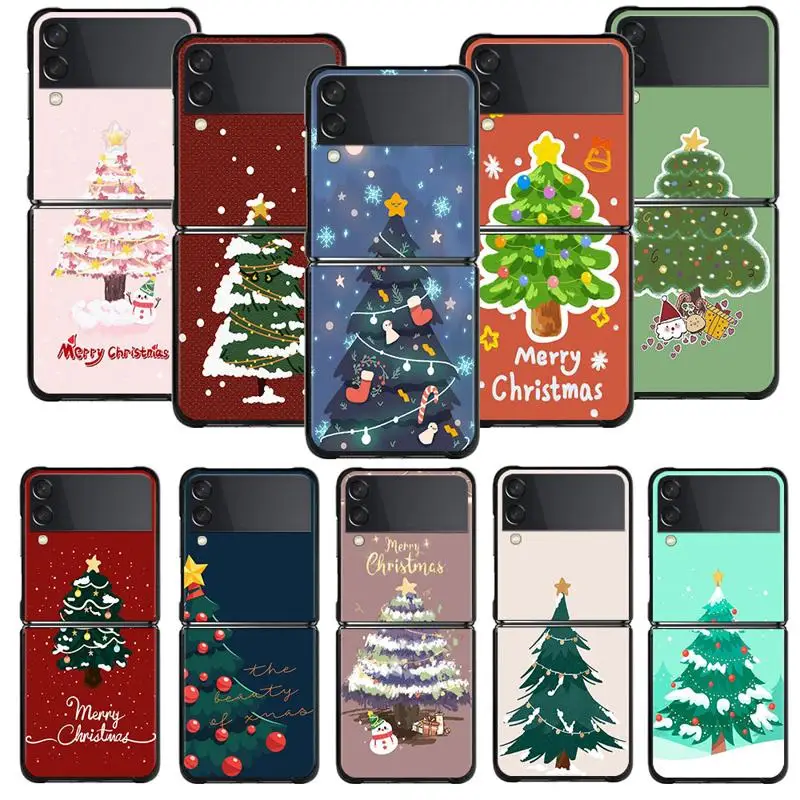 Custodia Per Telefono Per Samsung Galaxy Z Flip 5 Z Flip 4 Z Flip3 5G Shell Per Galaxy Z Flip Hard Cover Cartoon Merry Christmas Tree