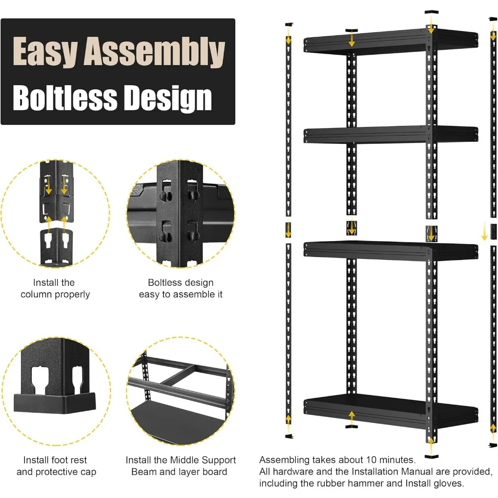 4 Packs All Metal 36" W x 16" D x 71" H Storage Shelves - 5 Tier Heavy Duty Adjustable Garage Shelving Unit 5