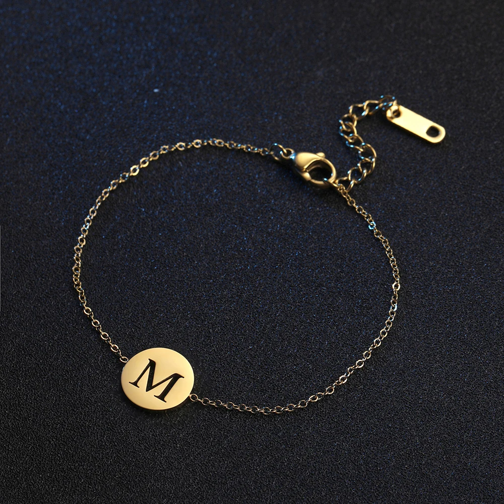 Amaxer 26 Initial Letters A-Z Simple Chain Pendant Stainless Steel