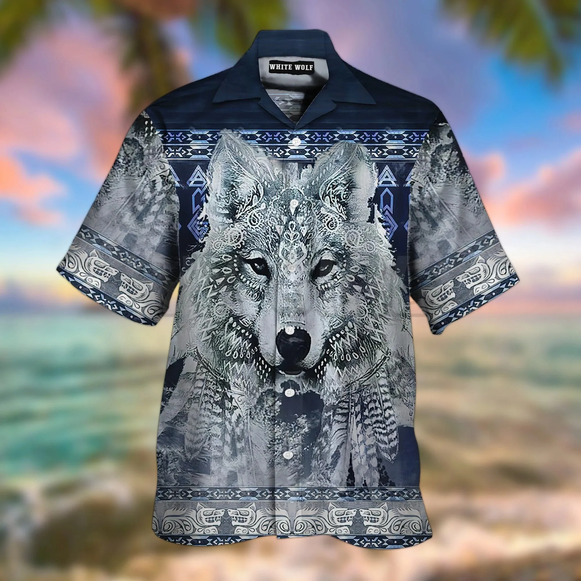Native White Wolf  Hawaiian Shirt 3D All Over Printed Hawaiian Shirt Men's For Women's Harajuku Casual Shirt Unisex native wolf white