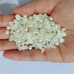 Assorted Sizes Multicolor ABS Half Round Plastic Pearl Flat Back Rhinestones for Nail Art and Jewelry Crafting (Pearl White)