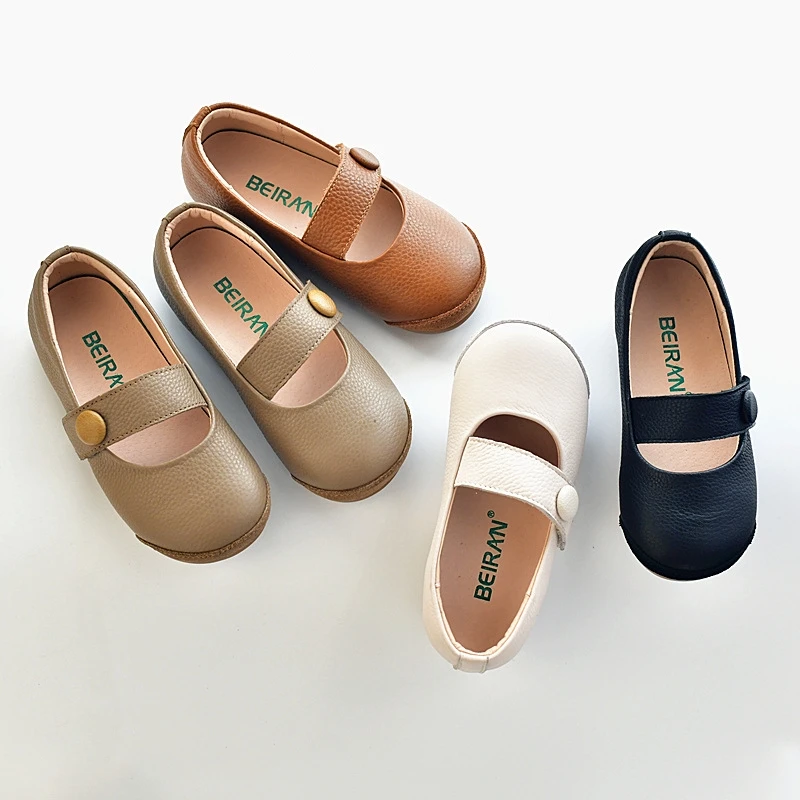 High Quality Genuine Leather Baby Girls Leather Shoes Autumn Soft Sole Breathable Cowhide Princess Children's Flat Shoes summer baby girls sandals genuine leather cartoon strawberry children s beach sandals cowhide non slip sole kids shoes