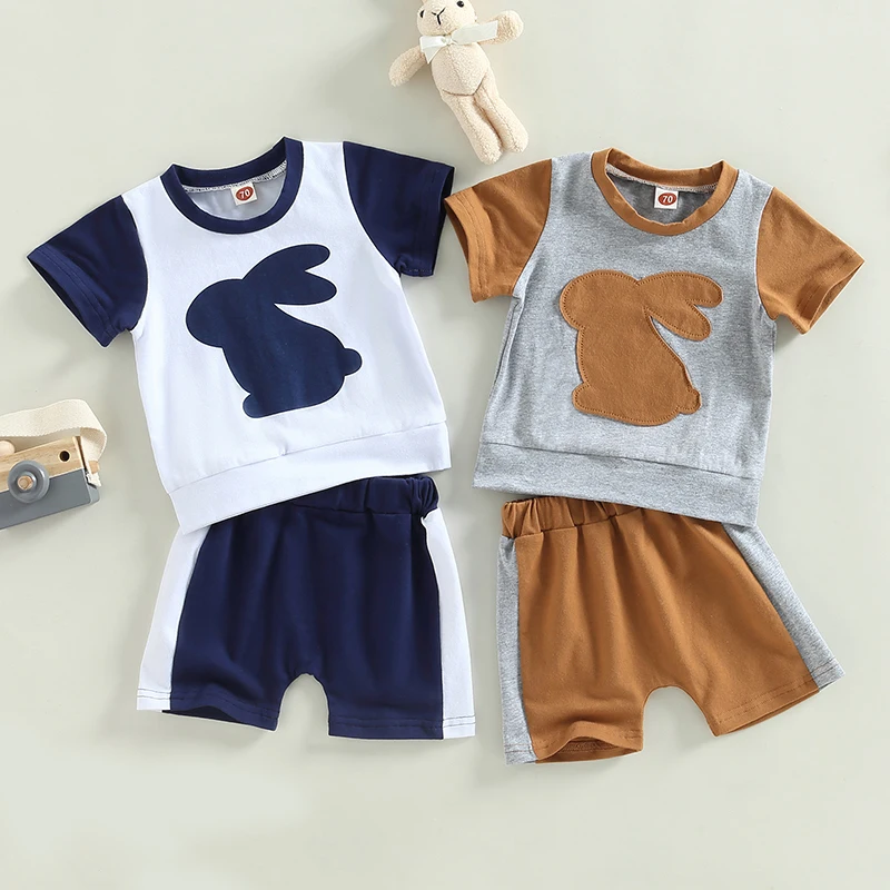 

2023-02-14 Lioraitiin 0-24M Infant Baby Boys 2Pcs Easter Summer Outfits Rabbit Pattern Short Sleeve T-shirt Elastic Shorts Set