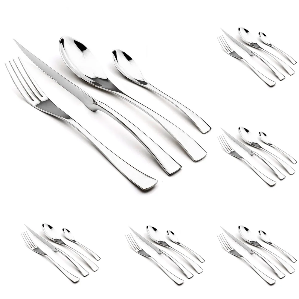 24Pcs304StainlessSteelSilverwareSilverTablewareForkSteakKnife