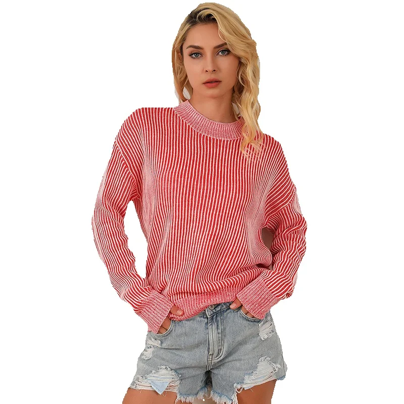 

Autumn New Stripe Long Sleeve Pullover For Women's Casual Versatile Thread Sweater Women