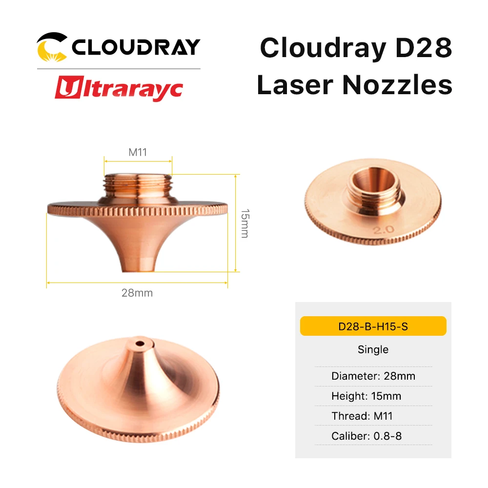 Ultrarayc Laser Nozzles Single Double Chrome-plated Layers D28 H15 Caliber 0.8-8.0mm for Fiber Cutting Metal Head Conusmables