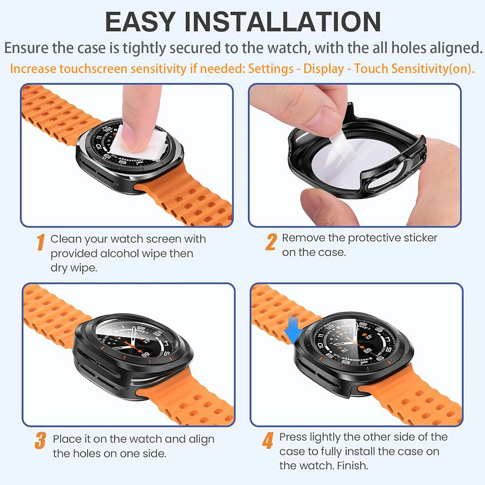 Durable Glass + Case with Tempered HD Film for Smartwatch Protection