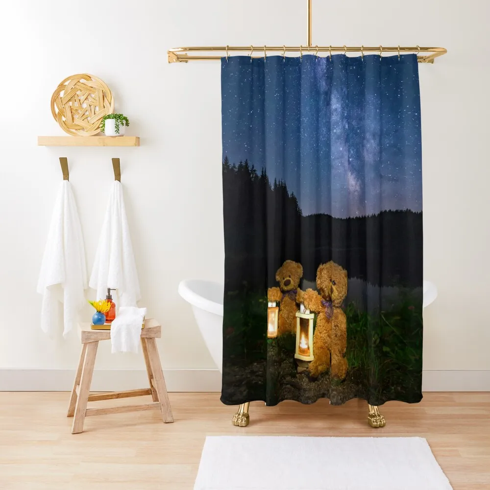 

Galaxy Traveling Teddy Shower Curtain Window Shower Bathroom Anime Shower Bathroom Deco Bathtub Curtain