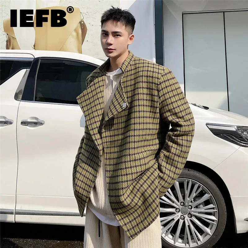 

IEFB Men's Blazers Autumn Winter Stand Collar Woolen Suit Coat Personality Korean Style Casual Wool Jacket Trend Clothing 9C2792