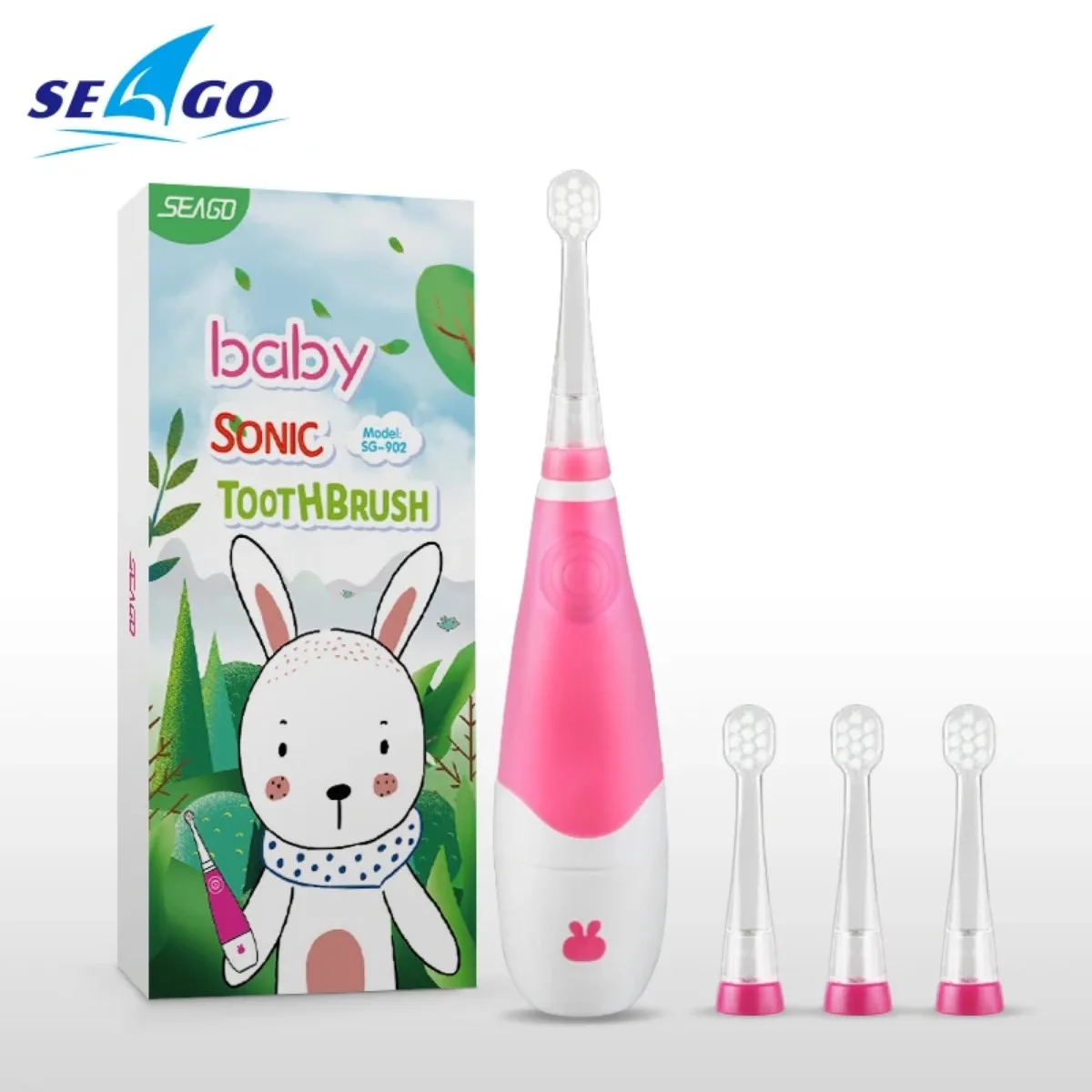 Seago Children Toothbrush 1PC 1 Handle 3 Heads Sonic Electric for Kid LED Light Mini Head and Big Handle