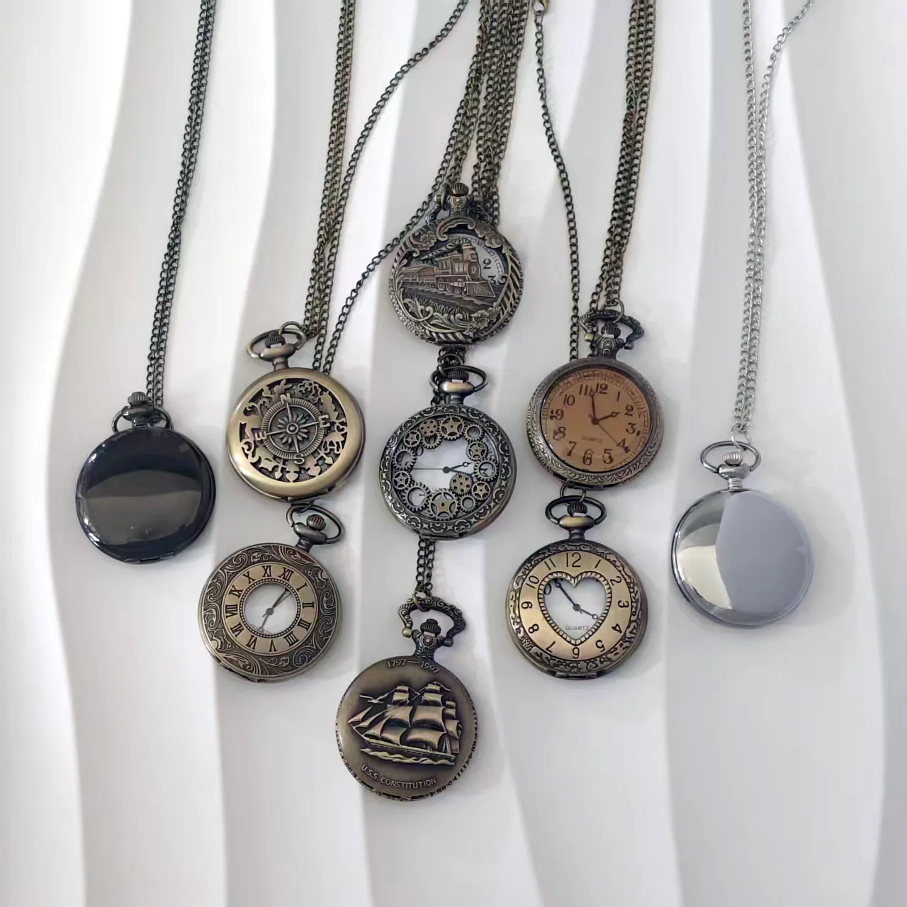 빈티지 체인형 포켓워치, 스팀펑크 기어 속이 빈 조각 쿼츠 시계 목걸이 (남녀공용)
