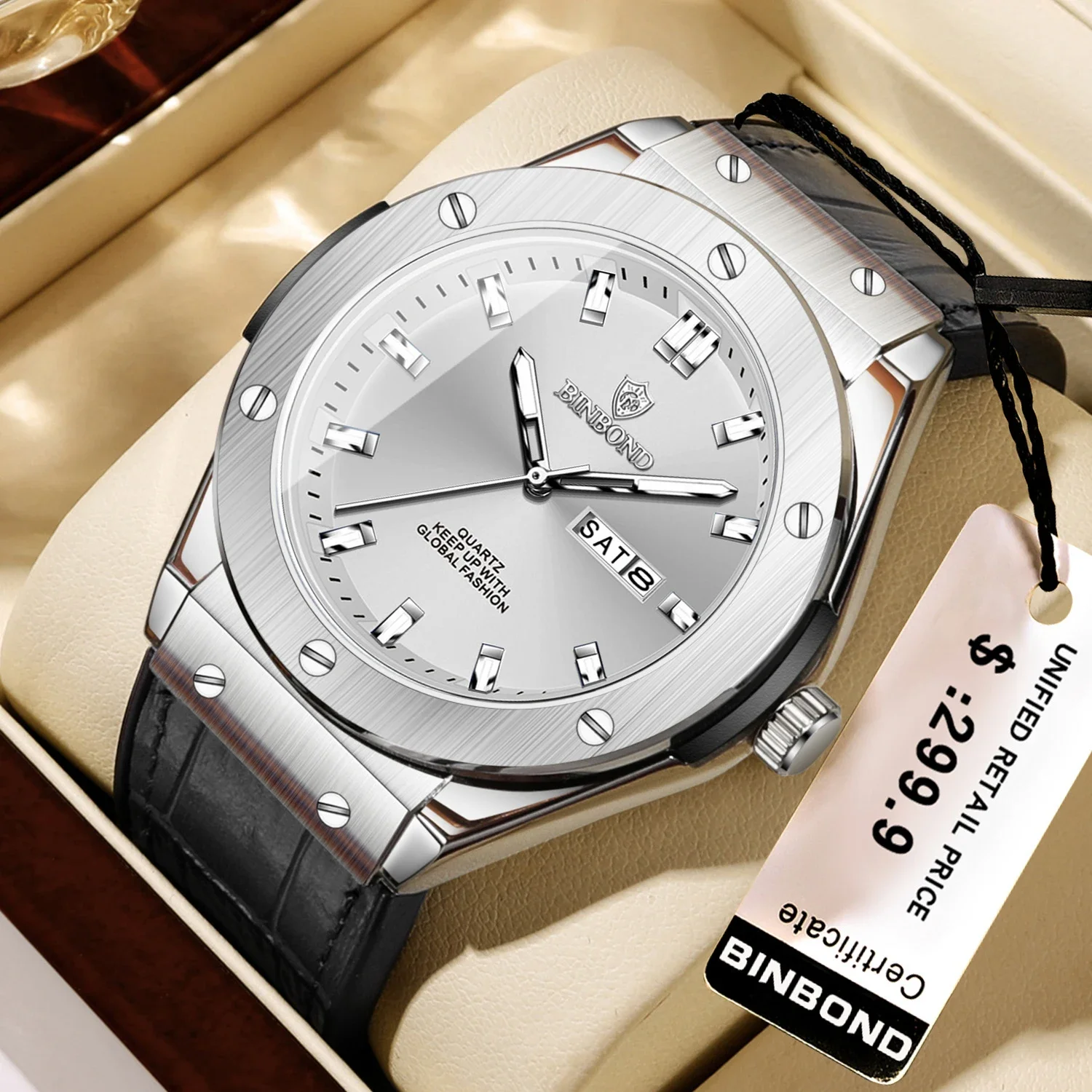 Premium Leather Men's Luxury Automatic Watch - Elegant Quartz Wristwatch