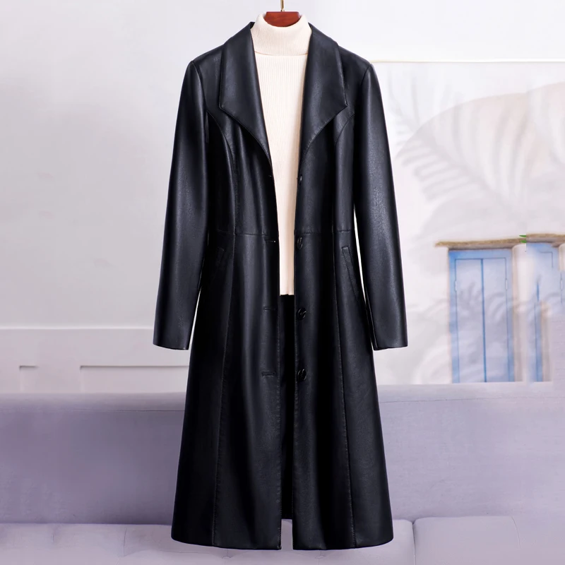 Elegant Long Faux Sheepskin Coat for Women Overcoat Faux Leather Jackets Female Top