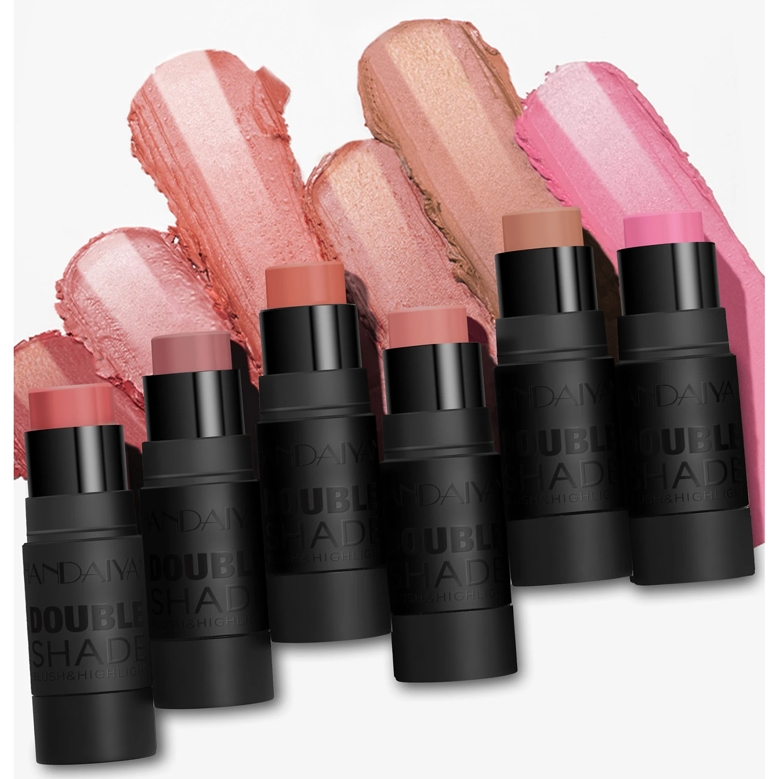 Handaiyan 2 In 1 Matte Glitter Face Blusher Smooth Cheek Velvety Blush Highlighter Stick Rouge Waterproof Contour Makeup 3