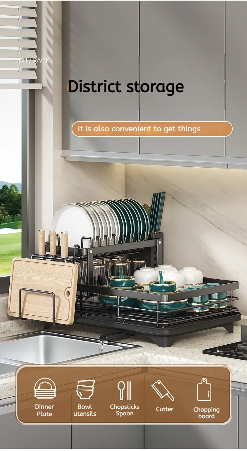 Adjustable Stainless Steel Dish Drying Rack with Drainboard - Over Sink Plate Organizer