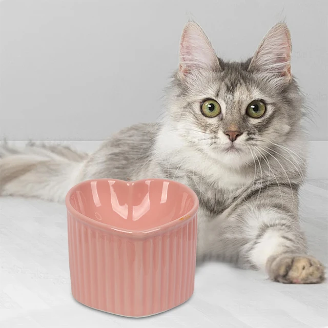 Ceramic Tilted Elevated Cat Bowl Heart Shape Anti Slip Cute for Cats Kitten Small Dogs Functional Width 14cm Handmade Pet Feeder Ceramic Tilted Elevated Cat Bowl Heart Shape Anti Slip Cute for Cats Kitten Small Dogs Functional Width 14cm Handmade Pet Feeder
