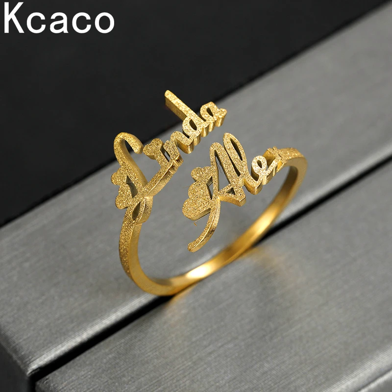 yhliso custom family double names ring stainless steel personalized lover names anniversary adjustable couple rings for women Customized Stainless Steel Frosted Double Names Ring 1.5mm Adjustable Personalized Letter Lovers Family Rings Women Men Gift