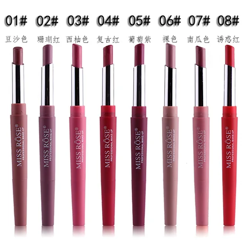 MISS ROSE 양면 립스틱 펜, 다기능 립스틱 펜, 립 라이너, 컬러 지속 립스틱 화장품, Maquillajes DC08 2