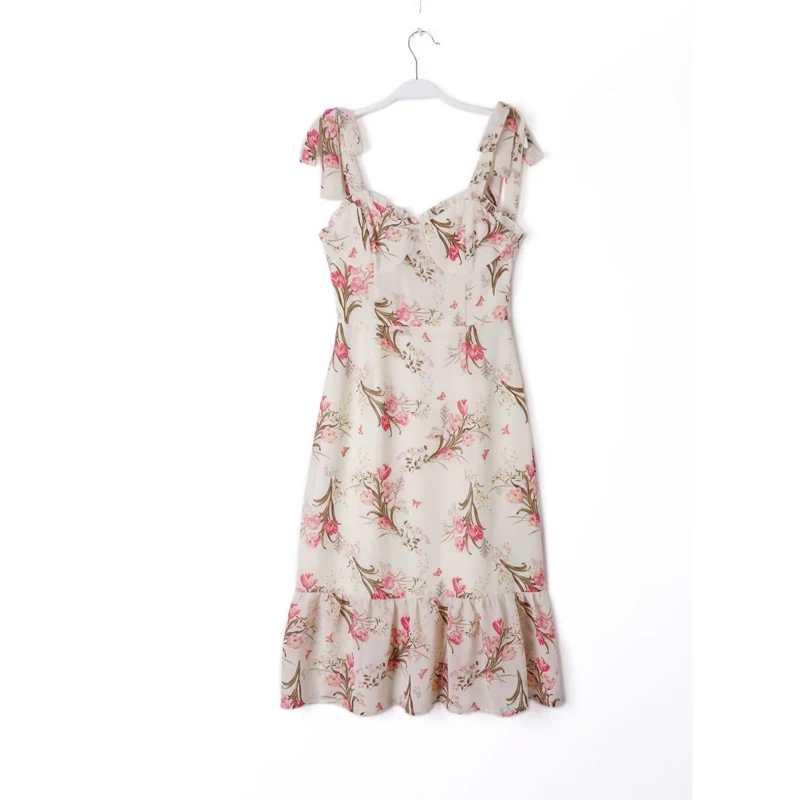 

Summer Women's Casual Print Ruffled Edge Decoration Slim Fit Slim Strap Dress