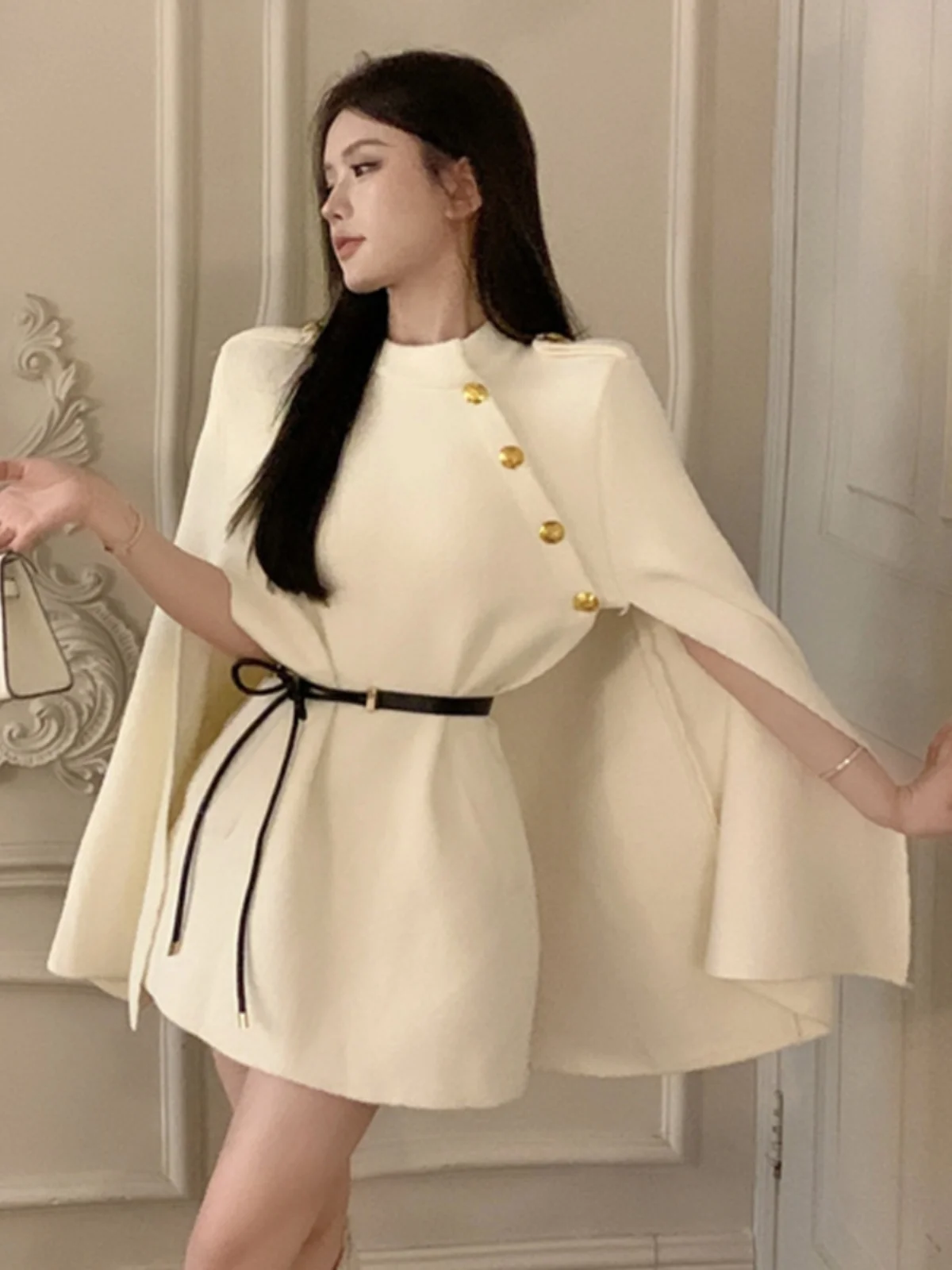 2023 New Women's Tweed Coat Long Medium Length Cloak Sle Autumn Winter High Faion Sensation Lazy Sle Woolen Coat