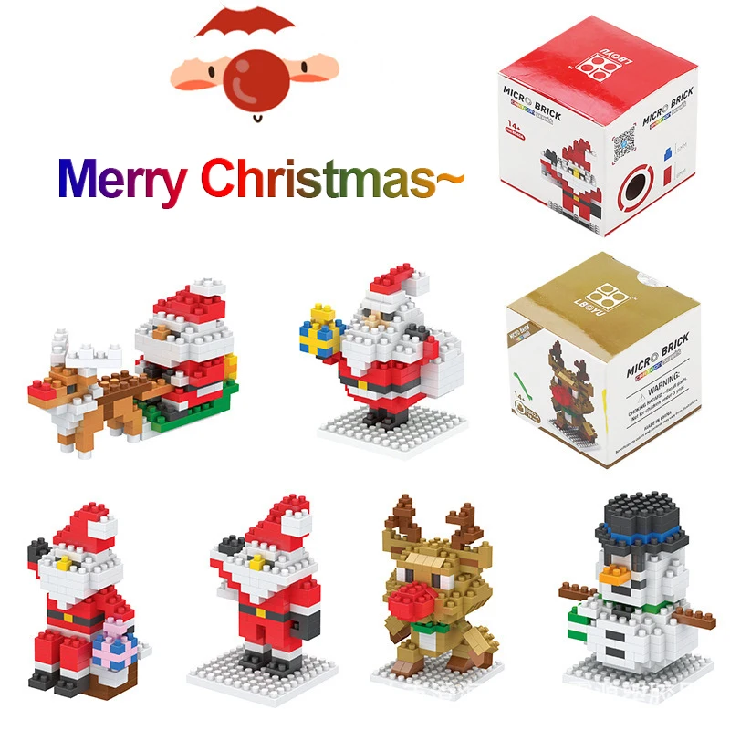 

New MIni Merry Christmas Theme Santa Claus Elk Building Blocks City DIY Socks Gift Bricks MOC Toys For Children Present