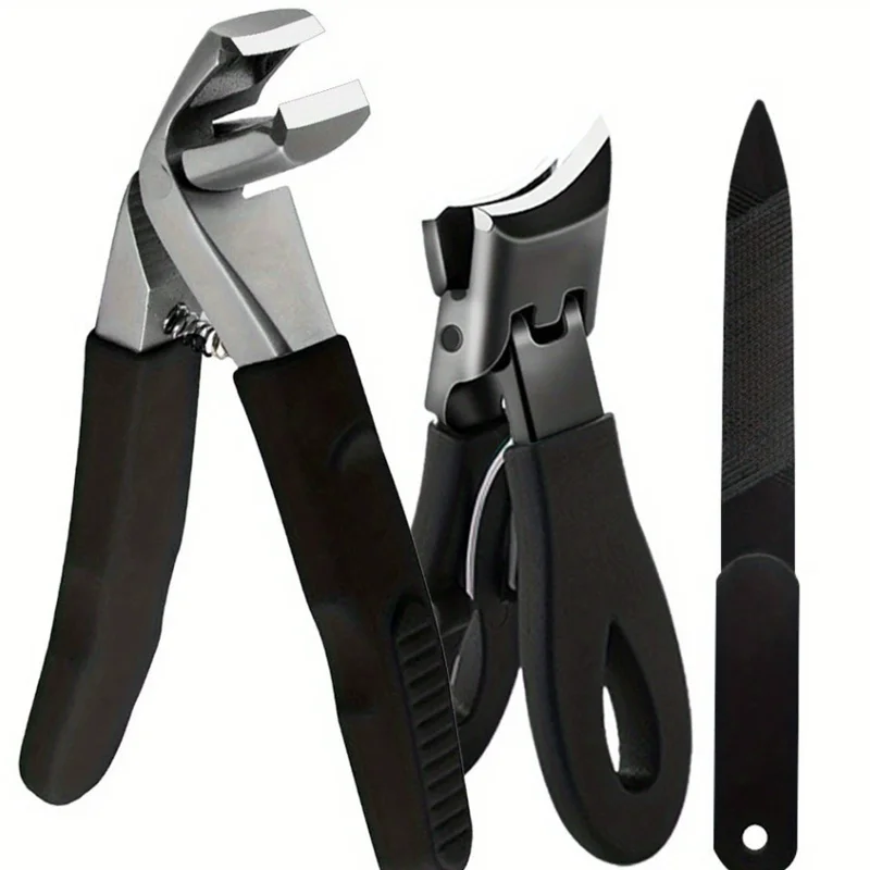 Nail Clipper Set 3PC stainless steel elbow non-slip rubber and plastic handle large opening single