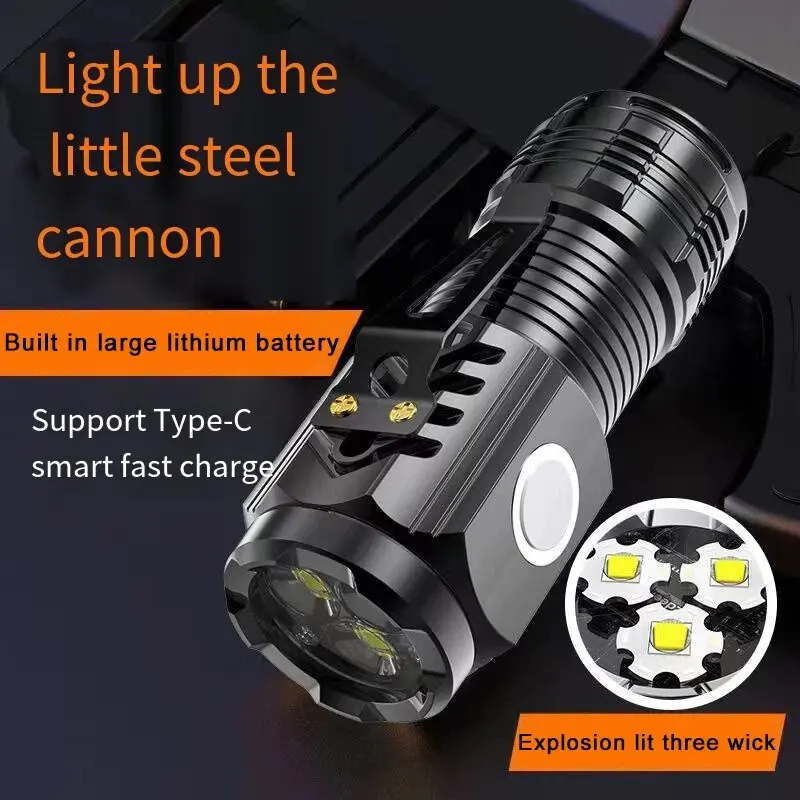 LED Flashlights 3LED Super Bright Portable Mini Burst Flash Torch Rechargeable Outdoor Emergency Spotlight Pen Clip Tail Magnet