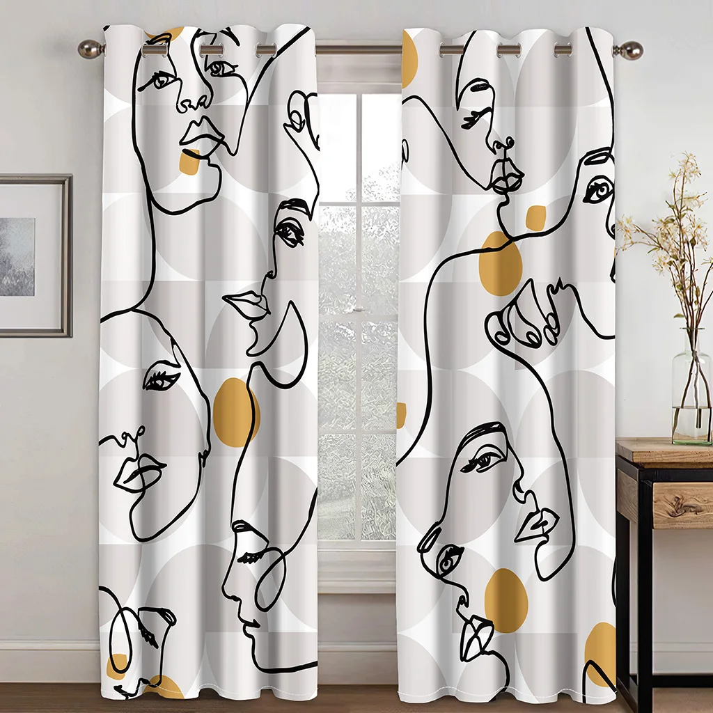 

3D Print PolyesterSimple Fashion Art Face Line Combination Modern Shading Window Curtain for Living Room Bedroom Home Decor Hook