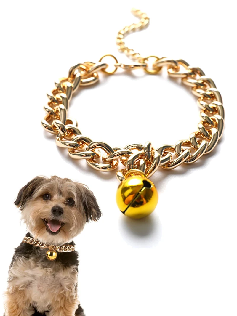 Dog Chain Collar Metal Aluminum Dog Necklace Collars Pet Neck Chain Collar With Bell For Small