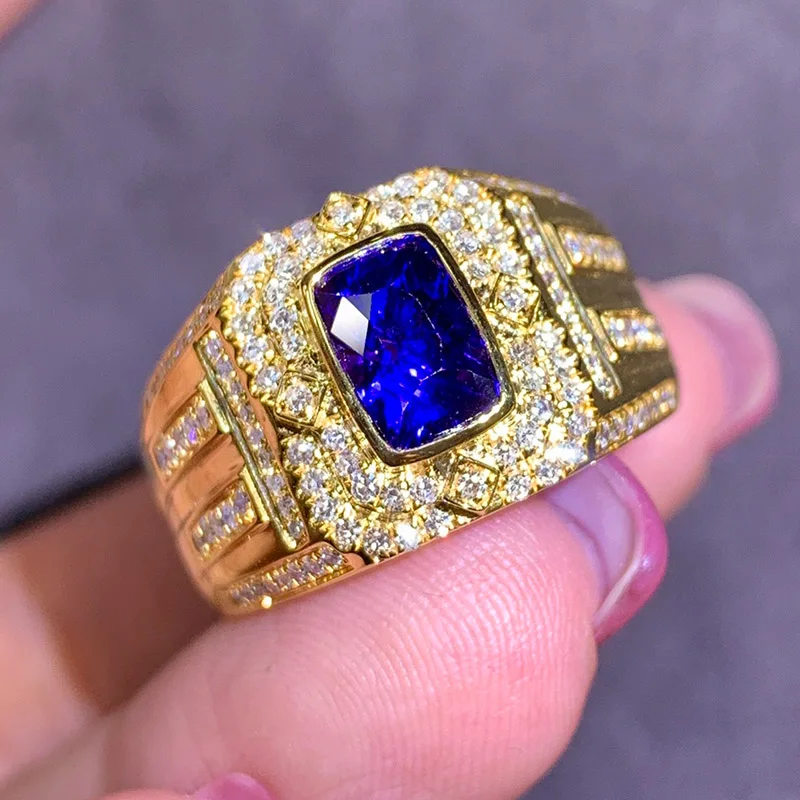 Royal blue his her promise rings- Gold ring blue sapphire – Cadi Jewelry